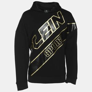Plein Sport Black/gold Jersey Logo Print Hooded Sweatshirt M
